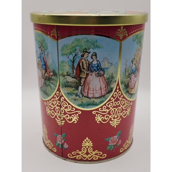 Mid Century Vintage Container / Red Gold Decorative Candy Tin / Made In England - Picture 4 of 16